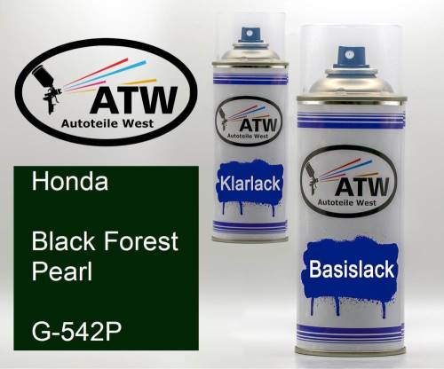 Honda, Black Forest Pearl, G-542P: 400ml Sprühdose + 400ml Klarlack - Set, von ATW Autoteile West.